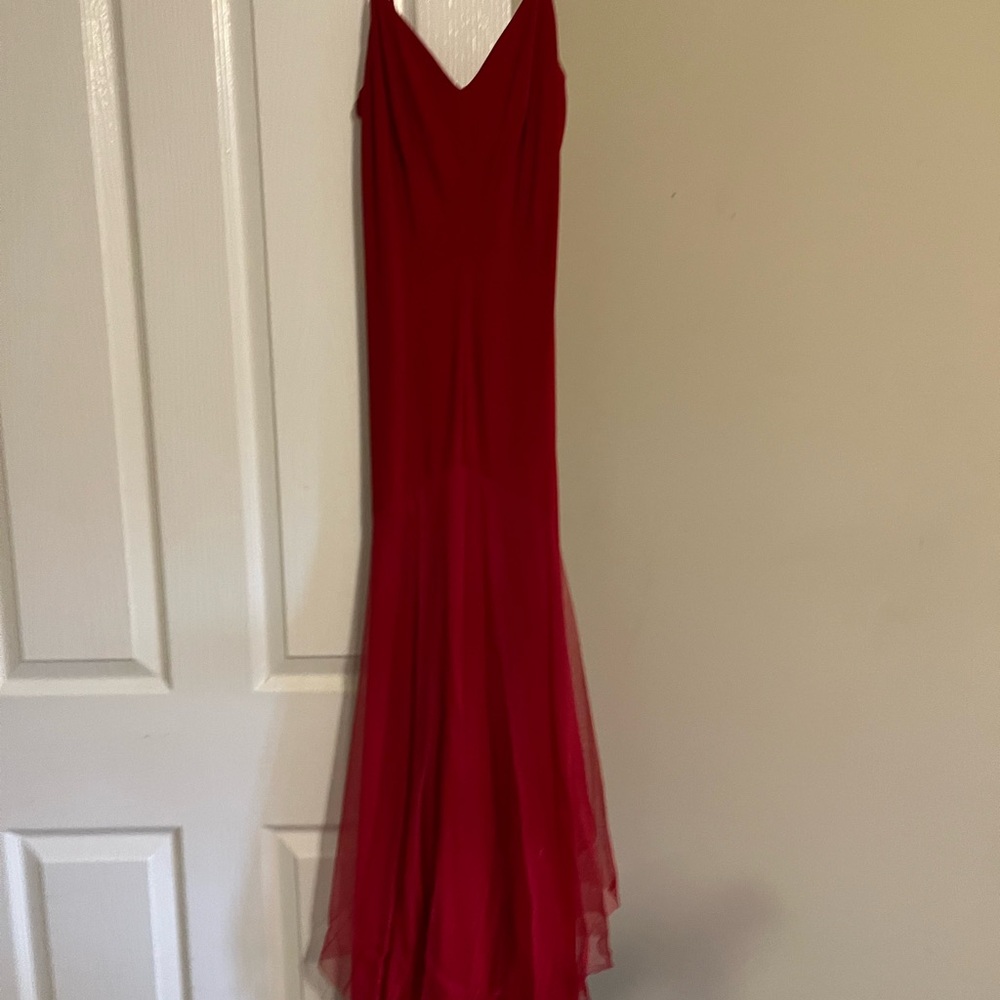 Red Asymmetrical Gown with Spaghetti Straps for Prom